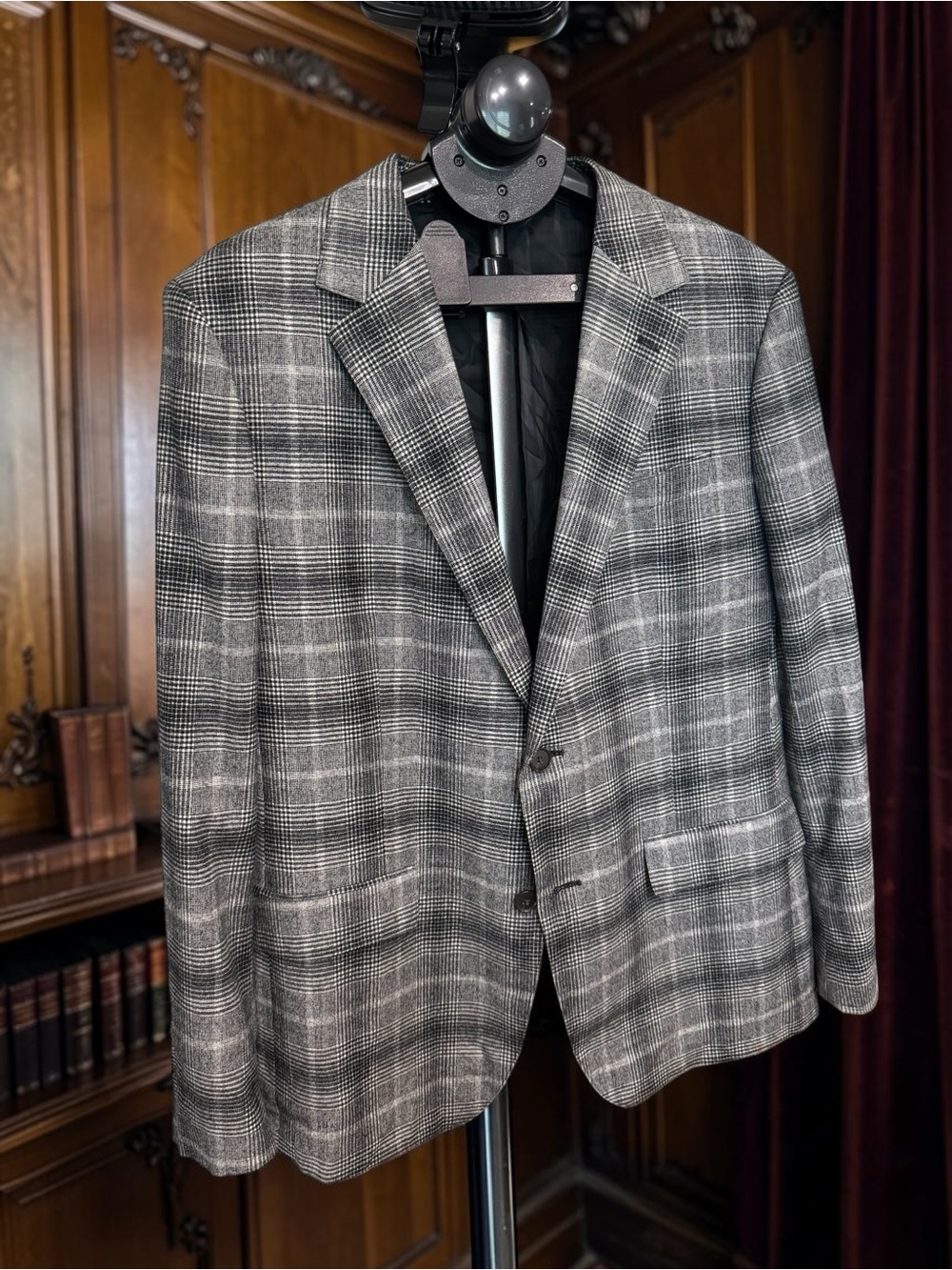 Bonobos 44R Marzotto Italian Wool Blazer Slim Firt Gray Glen Plaid Check Sport